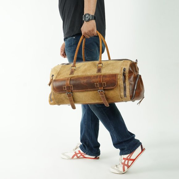 Leather Travel Bag Duffle Bag - Picture 5 of 13